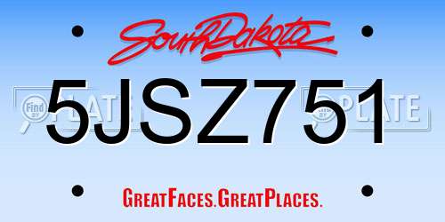 5JSZ751 South Dakota License Plate