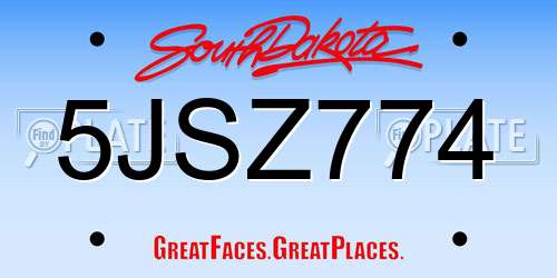 5JSZ774 South Dakota License Plate