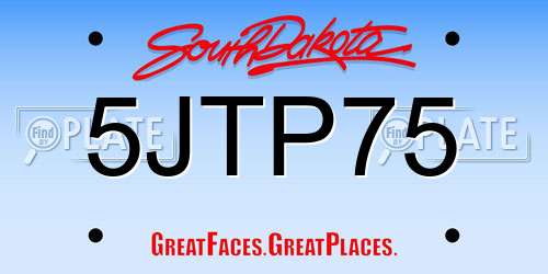 5JTP75 South Dakota License Plate