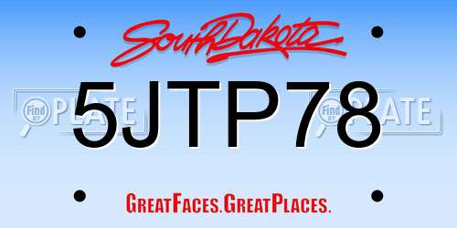 5JTP78 South Dakota License Plate
