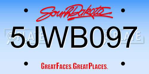 5JWB097 South Dakota License Plate