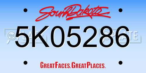 5K05286 South Dakota License Plate