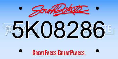 5K08286 South Dakota License Plate
