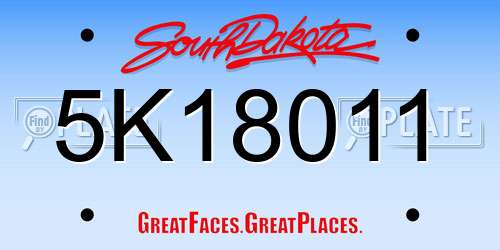 5K18011 South Dakota License Plate