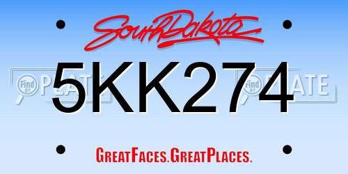 5KK274 South Dakota License Plate