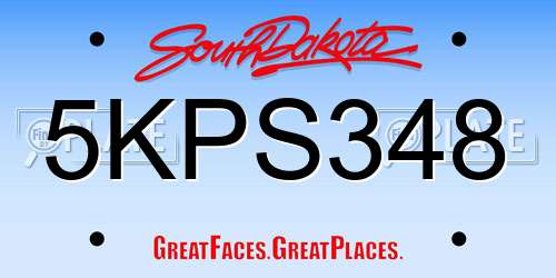 5KPS348 South Dakota License Plate