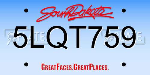 5LQT759 South Dakota License Plate