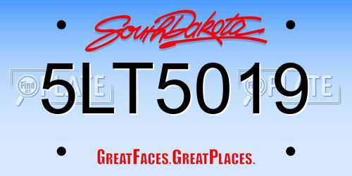 5LT5019 South Dakota License Plate