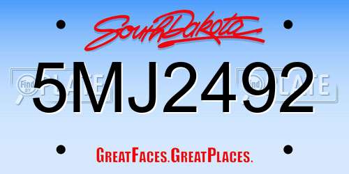 5MJ2492 South Dakota License Plate