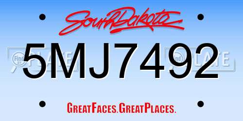 5MJ7492 South Dakota License Plate