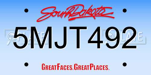 5MJT492 South Dakota License Plate