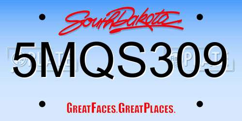 5MQS309 South Dakota License Plate