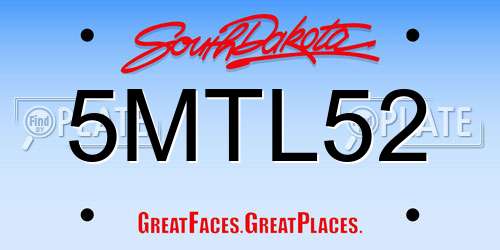 5MTL52 South Dakota License Plate