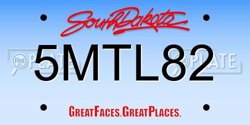 5MTL82 South Dakota License Plate