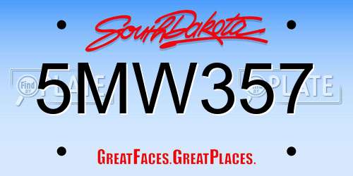 5MW357 South Dakota License Plate