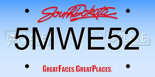 5MWE52 South Dakota License Plate