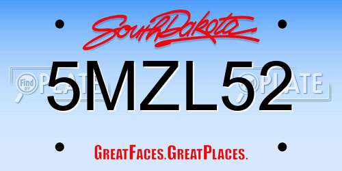 5MZL52 South Dakota License Plate