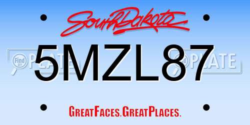 5MZL87 South Dakota License Plate
