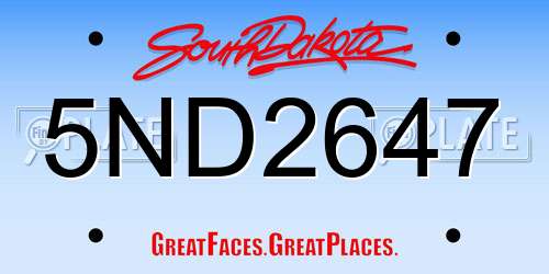 5ND2647 South Dakota License Plate