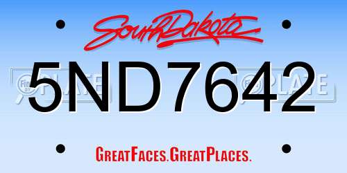 5ND7642 South Dakota License Plate