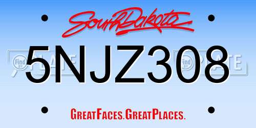 5NJZ308 South Dakota License Plate