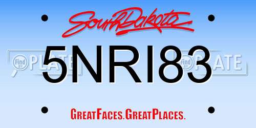 5NRI83 South Dakota License Plate