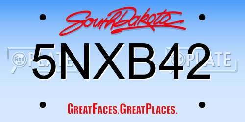 5NXB42 South Dakota License Plate