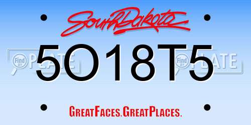 5O18T5 South Dakota License Plate