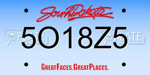 5O18Z5 South Dakota License Plate