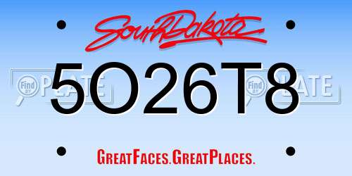 5O26T8 South Dakota License Plate