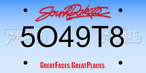5O49T8 South Dakota License Plate