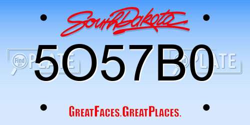 5O57B0 South Dakota License Plate