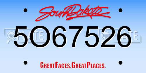 5O67526 South Dakota License Plate