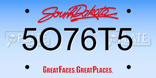 5O76T5 South Dakota License Plate