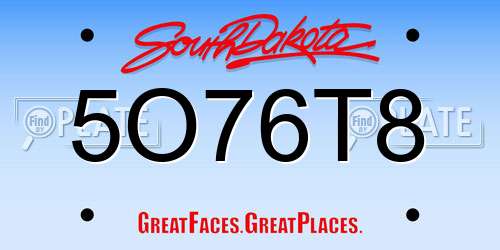 5O76T8 South Dakota License Plate