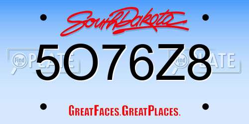 5O76Z8 South Dakota License Plate