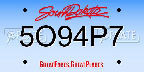 5O94P7 South Dakota License Plate