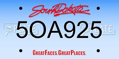 5OA925 South Dakota License Plate