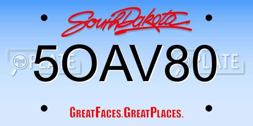 5OAV80 South Dakota License Plate