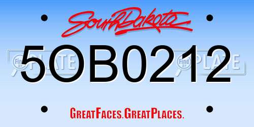 5OB0212 South Dakota License Plate