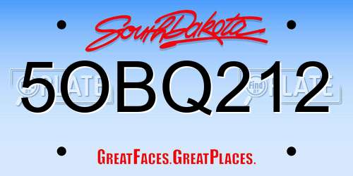 5OBQ212 South Dakota License Plate
