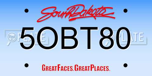 5OBT80 South Dakota License Plate