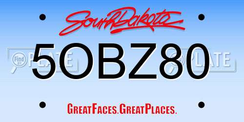 5OBZ80 South Dakota License Plate
