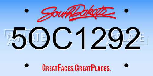 5OC1292 South Dakota License Plate
