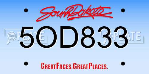 5OD833 South Dakota License Plate
