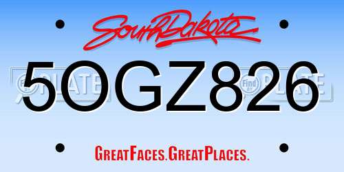 5OGZ826 South Dakota License Plate