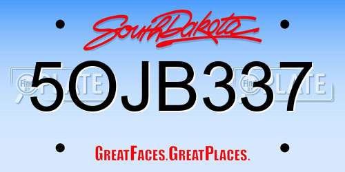 5OJB337 South Dakota License Plate