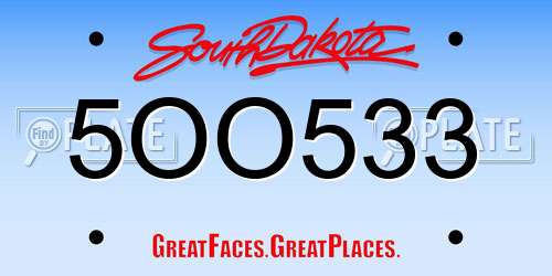 5OO533 South Dakota License Plate