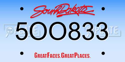 5OO833 South Dakota License Plate