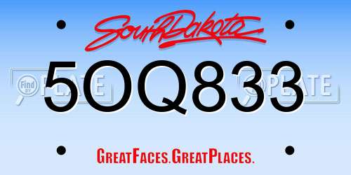 5OQ833 South Dakota License Plate
